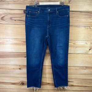 Gap Vintage Slim High Rise Jeans 34 18R Dark Indigo Stretch Denim Raw Hem